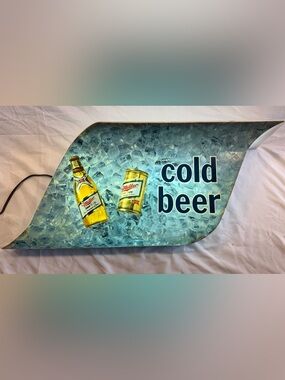 VINTAGE Miller High Life "COLD BEER" Lighted Sign Display - works orig. bulb